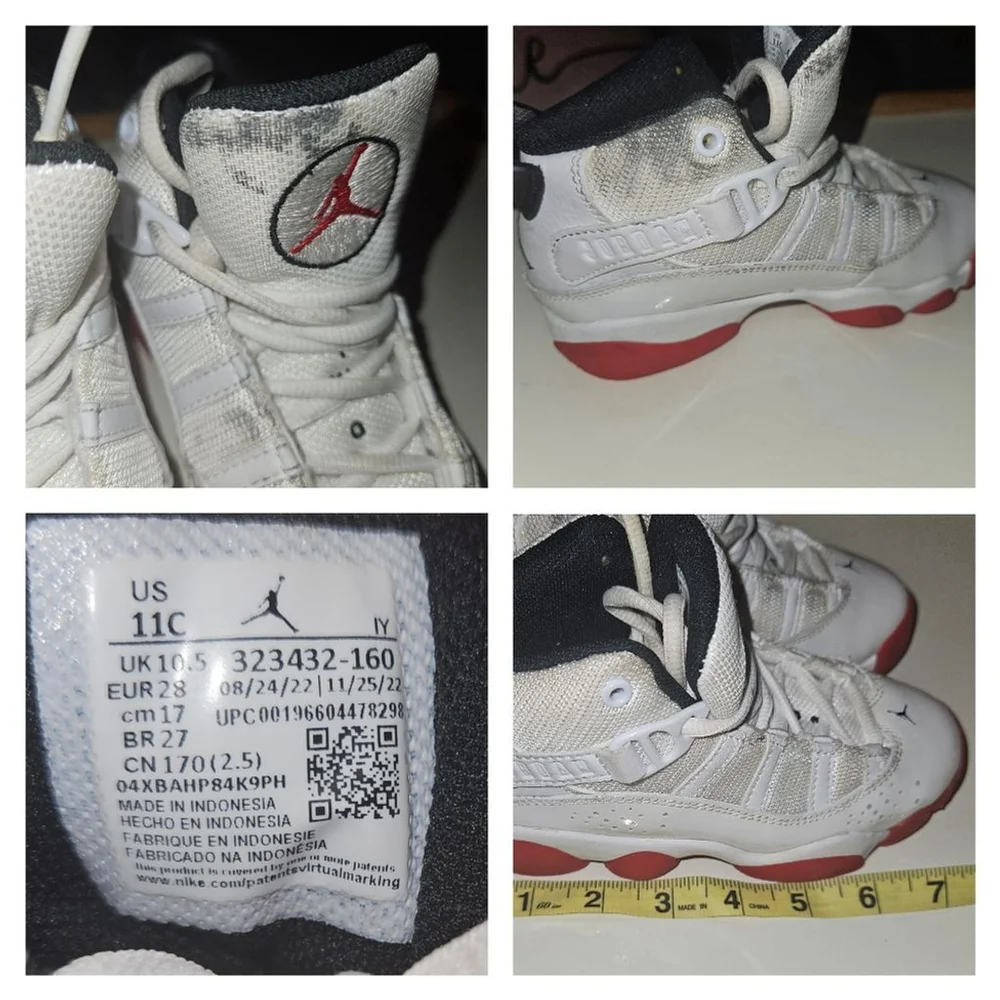 Nike Jordan 6 Rings Sneakers Toddler Boys Size 11C White Red